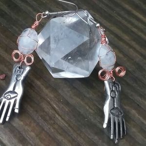 Moonstone hand of Fatima wire wrapped earrings
